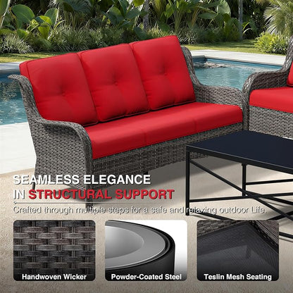 Joyside Outdoor Patio Couch Set, Outdoor Wicker Sofa with High Back, Deep Seating, Wide Armrest, Thickened Cushions, Patio Sofa for Deck, Porch Use