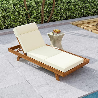 Christopher Knight Home Kayes Acacia Wood Chaise Lounge with 4'' Four-Folds Cushion, Outdoor 79'' Patio Recliner Chair with 4-Position Adjustable Backrest, Sun Lounger for Backyard, Teak+Beige
