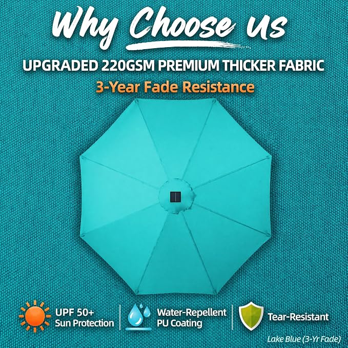 11FT Cantilever Patio Umbrella Replacement Canopy, 8 Ribs 64"-66", Upgraded 600D 220GSM Heavy-Duty Fabric, Waterproof & UV Resistant (Canopy Only)