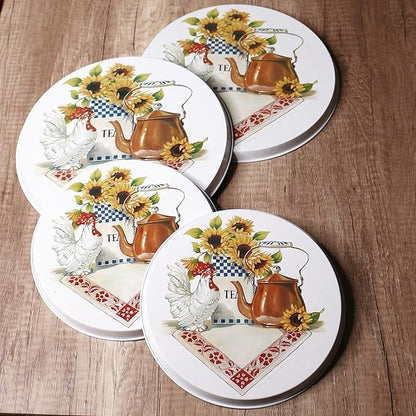 Reston Lloyd, Burner Covers For Electric Stovetop, Decorative Lightweight Tin Covers, Set of 4 (2-8 inch & 2-10 inch), Conceals Messy Drip Pans, Country Kettle