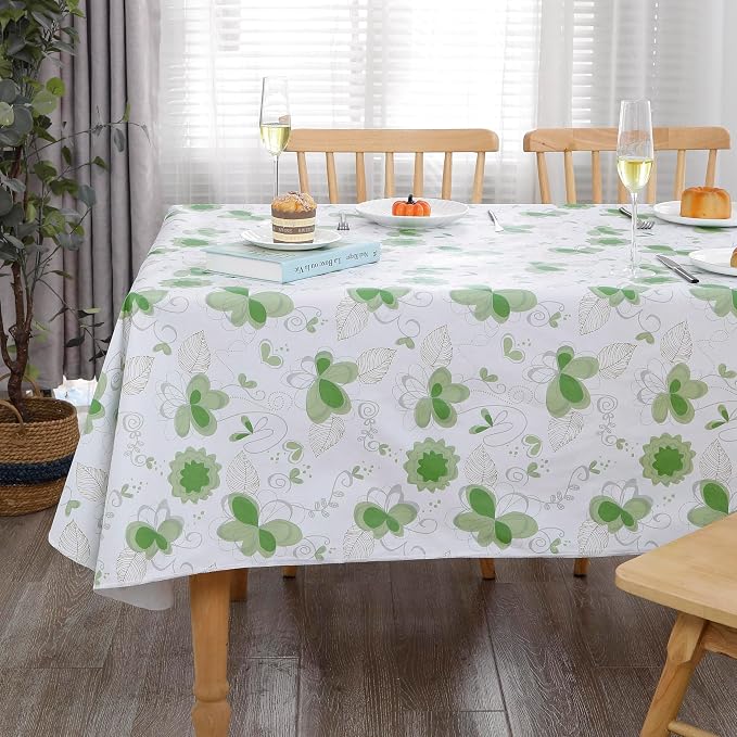 Heavy Duty Vinyl Tablecloth with Flannel Backing Waterproof Oil-Proof Plastic Table Cloth Stain-Resistant Wipeable Rectangle or Square Table Cover for Indoor and Outdoor (Floral and Leaf,60x102 Inch)