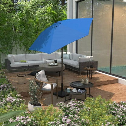 Sunline 7.5 ft Patio Umbrella with Crank & Push Button Tilt, Outdoor Market Umbrella with UV Protection & Wind Vent and Fiberglass Ribs, Metal Frame for Deck, Pool & Table, Pacific Blue