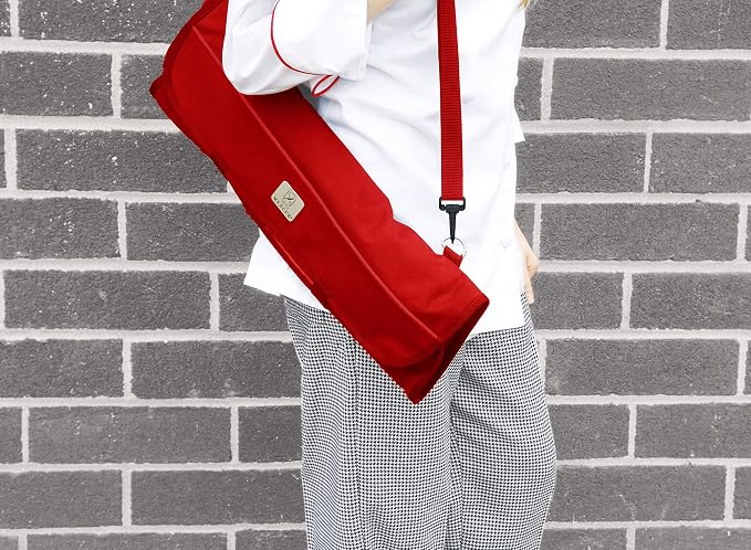Mercer Culinary 7-Pocket Knife Roll Storage Bag, Red