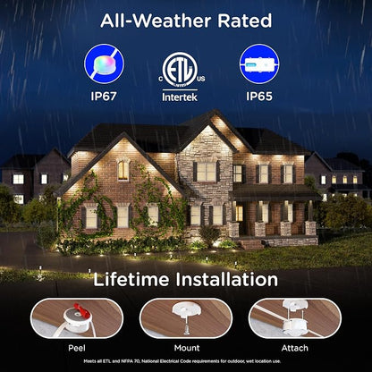 Enbrighten Accent Permanent Outdoor Lights, 150ft, 36 Lights, Smart | White Cord, RGBWIC LEDs, Weatherproof, Cuttable, Link to 200ft, Christmas, App Control, Works with Alexa & Google Home