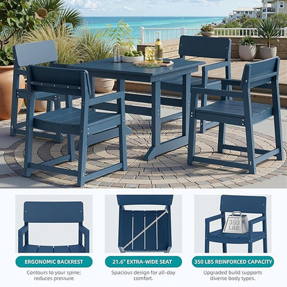 Shintenchi 5 Pieces Outdoor Dining Set,HDPE Outdoor Table and Chairs Set for 4,All Weather Patio Furniture Sets,Modern Wooden Textured Dining Sets for Backyard,Garden,Blue