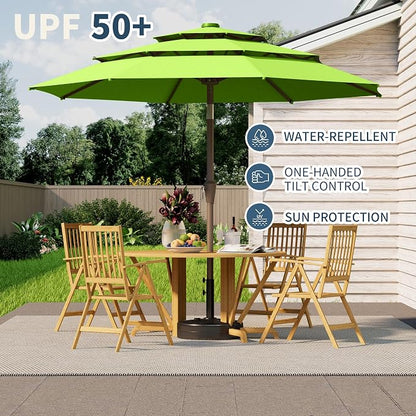 9FT 3 Tiers Patio Umbrella With Auto Tilt And Crank, Outdoor Table Market Umbrella with 8 Sturdy Ribs for Garden, Lawn, Deck, Backyard and Pool