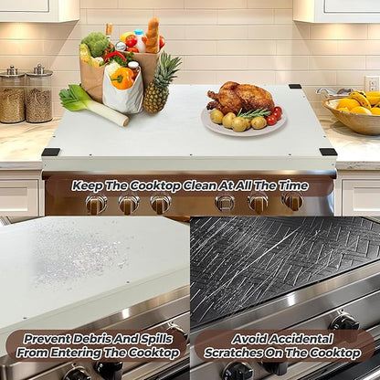 WOLKI Noodle Board Stove Covers for Gas Burners, 30"L x 22"W x 2.5"Th Heavyweight Stove Top Covers for Electric Stove, Buil-in Handles, RV Stove Cover, Sink Cover, Wooden Serving Tray (White)
