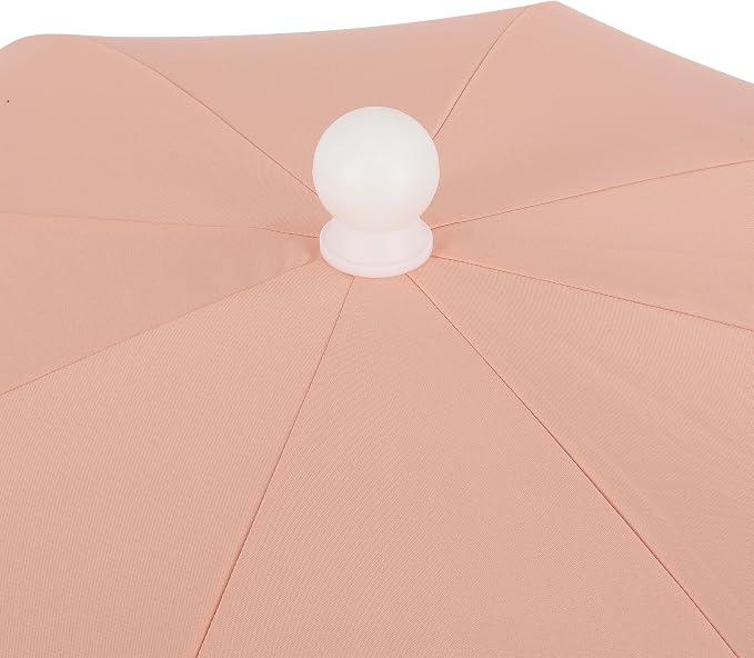 JONATHAN Y Horizon 6.5 ft. Scalloped Fringe Beach Umbrella, Coral Pink | UV 50 Sun Protection, Push Button Tilt, Matching Carry Bag, Wood Finish Iron Pole, Wind Vent, 8 Fiberglass Ribs, Pointed End