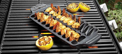 Outset Shrimp Cast Iron Grill and Serving Pan, Black, 22 Grilled Shrimp Capacity