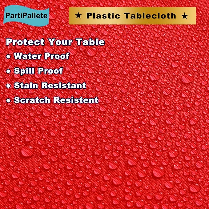 3-Pack Premium Plastic Red Tablecloth Disposable 54" x 108" Rectangle Table Cover Party PEVA Ruby Shine Red Table Cloths for Birthday Wedding Thanksgiving Christmas Graduation Banquet