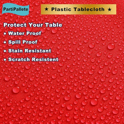 3-Pack Premium Plastic Red Tablecloth Disposable 54" x 108" Rectangle Table Cover Party PEVA Ruby Shine Red Table Cloths for Birthday Wedding Thanksgiving Christmas Graduation Banquet