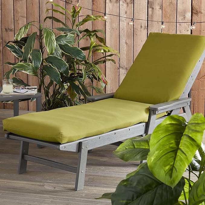 Greendale Home Fashions Outdoor Reversible Chaise Lounge Chair Cushion, Lime
