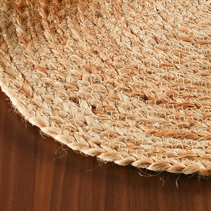 Hausattire Jute Braided Placemats 14 Inches Round Set of 4 Reversible Handwoven Boho Vintage Placemats for Kitchen Dining Tables|BBQ's Farmhouse Easter Decor Indoor & Outdoor Parties|Natural