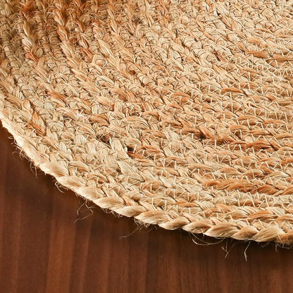 Hausattire Jute Braided Placemats 14 Inches Round Set of 4 Reversible Handwoven Boho Vintage Placemats for Kitchen Dining Tables|BBQ's Farmhouse Easter Decor Indoor & Outdoor Parties|Natural