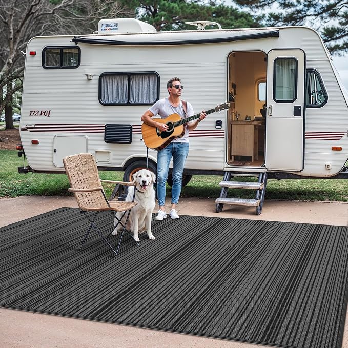 GENIMO Outdoor Rug, Waterproof Plastic Rugs for Patio, 6'x9' Light Grey | Outside Larger Modern Carpet Mat for Porch Decor, Deck, Balcony, Camping, RV, Backyard, Picnic, Beach, Reversible, Foldable