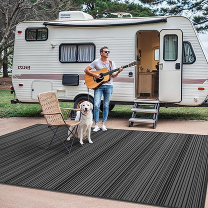 GENIMO Outdoor Rug, Waterproof Plastic Rugs for Patio, 5'x8' Light Grey | Outside Larger Modern Carpet Mat for Porch Decor, Deck, Balcony, Camping, RV, Backyard, Picnic, Beach, Reversible, Foldable