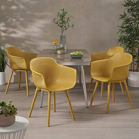 Christopher Knight Home Davina Outdoor Dining Chair (Set of 4), Yellow