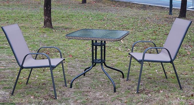 Indoor Outdoor 10 - Set of Ten Brown Restaurant Flexible Sling Stack Chairs, Patio Metal Frame Chair