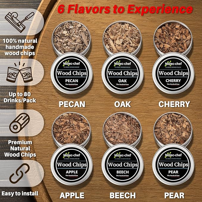 Cocktail Smoker Kit with Torch,Whiskey Smoker Kit,Bourbon/Drink/Old Fashioned Smoker Kit with 6 Flavor of Wood Chips,Christmas Gifts for Men,Husband,Dad (No Butane)