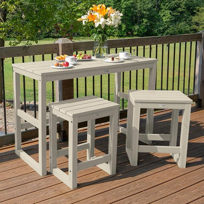 highwood Monroe 3-Piece Counter Height Modern Balcony Set, 1 Table and 2 Stools, Whitewash
