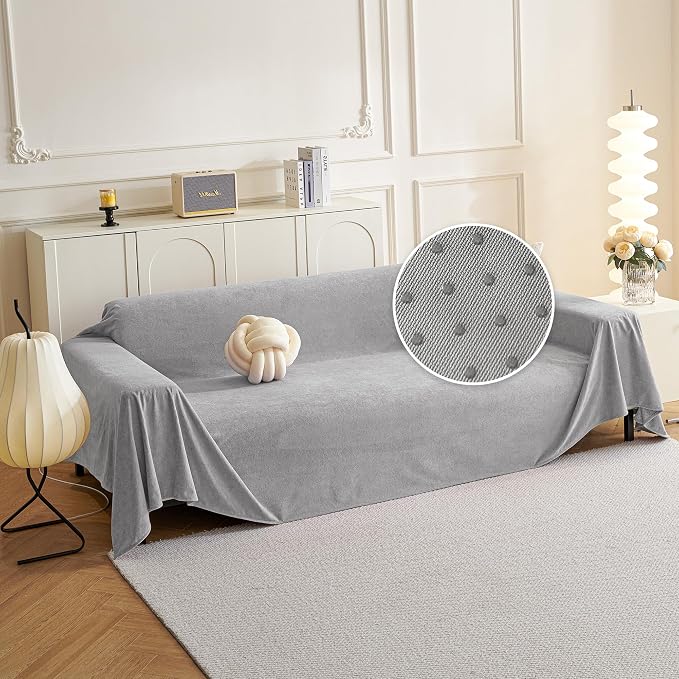 MYSKY HOME Couch Cover Sofa Covers for 3 Cushion Couch, Dog Couch Covers Protector for Sectional Sofa, Non Slip Soft Sofa Slipcover Modern Furniture Protector for Pet, 91" x 134", Light Grey