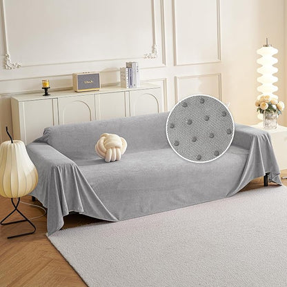 MYSKY HOME Couch Cover Sofa Covers for 3 Cushion Couch, Dog Couch Covers Protector for Sectional Sofa, Non Slip Soft Sofa Slipcover Modern Furniture Protector for Pet, 91" x 134", Light Grey
