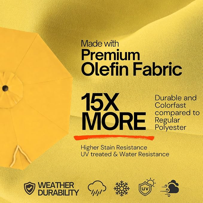 Formosa Covers 9ft 6 Ribs Market Patio Umbrella Replacement Canopy - Top Canvas - Olefin UV Protective and Water Resistant Umbrella Fabric - Premium Quality Replacement Canopy Cover ONLY (Yellow)