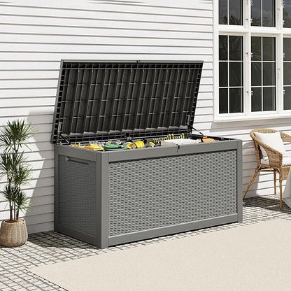 Outdoor Storage Box, Resin Deck Boxes Indoor and outdoor, Waterproof Storage Box Lockable Lid Grey,260 Gallon