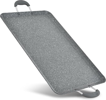 NutriChef Double Burner Griddle | Flat Top Griddle for Stove Top | Nonstick marble-coated griddle pan with extra-large easy to clean cooking surface, perfect for pancakes and tortillas