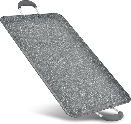 NutriChef Double Burner Griddle | Flat Top Griddle for Stove Top | Nonstick marble-coated griddle pan with extra-large easy to clean cooking surface, perfect for pancakes and tortillas