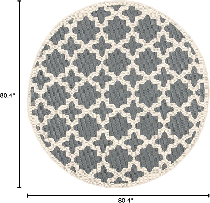 SAFAVIEH Courtyard Collection 6'7" Round Anthracite/Beige CY6913 Indoor/ Outdoor Splashproof Easy Scrubbing Patio Backyard Mudroom Area Rug