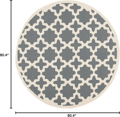 SAFAVIEH Courtyard Collection 6'7" Round Anthracite/Beige CY6913 Indoor/ Outdoor Splashproof Easy Scrubbing Patio Backyard Mudroom Area Rug