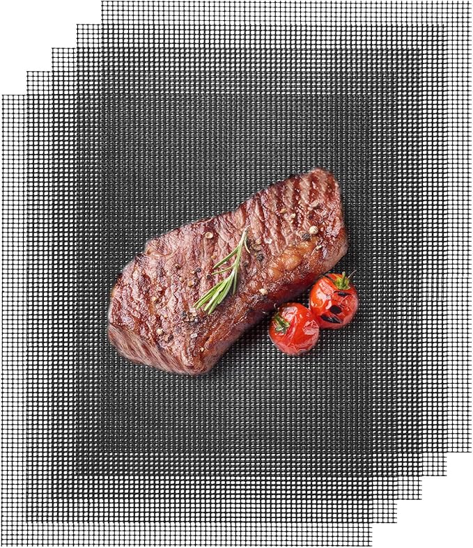 M METERXITY 5-Pack BBQ Mesh Grill Mat 16 X13 Inch, Reusable Nonstick Grilling Mats Sheet Liner for Outdoor Grill/Griddle/Cooking/Baking Mats/Gas Electric Grill/Barbecue Smoker[Black]