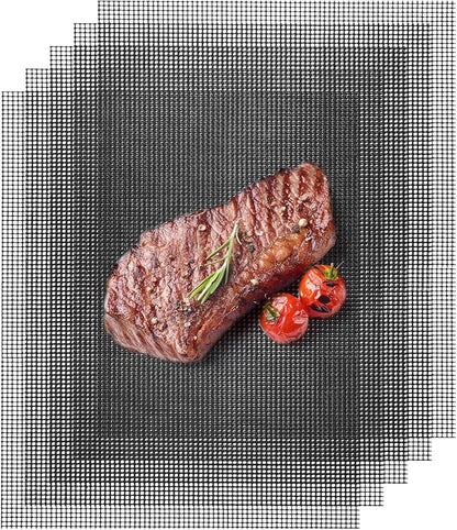 M METERXITY 5-Pack BBQ Mesh Grill Mat 16 X13 Inch, Reusable Nonstick Grilling Mats Sheet Liner for Outdoor Grill/Griddle/Cooking/Baking Mats/Gas Electric Grill/Barbecue Smoker[Black]