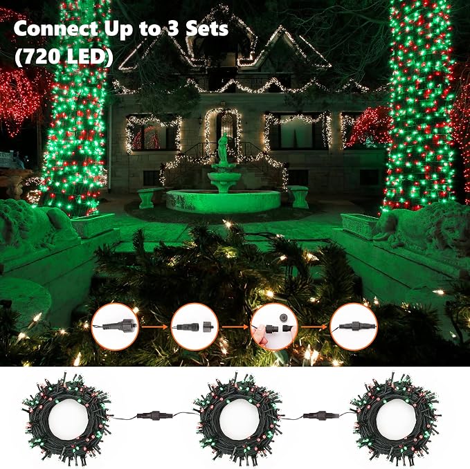 Brizled Red & Green String Lights, 78.74ft 240 LED Outdoor Christmas Lights | Connectable; 8 Modes; Waterproof; Memory; Timer; Twinkle Plugin Xmas Tree Mini Fairy Light for Outside Garden Party Decor