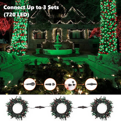 Brizled Red & Green String Lights, 78.74ft 240 LED Outdoor Christmas Lights | Connectable; 8 Modes; Waterproof; Memory; Timer; Twinkle Plugin Xmas Tree Mini Fairy Light for Outside Garden Party Decor