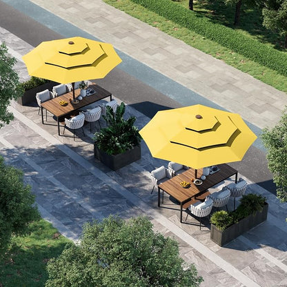 9FT 3 Tiers Patio Umbrella With Auto Tilt And Crank, Outdoor Table Market Umbrella with 8 Sturdy Ribs for Garden, Lawn, Deck, Backyard and Pool