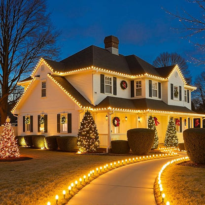 Minetom 100 LED C9 LED Christmas Lights Outdoor, 66FT Lighted Length Plug-in Waterproof C9 String Lights with Timer & Memory Function, 8 Modes, Connectable, for Tree Home Yard Party Indoor, Warm White