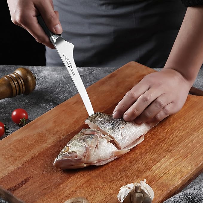 TUO Fillet Knife, 7 Inch Professional Fish Boning Knife for Trimming Meat & Poultry, Flexible Blade, High Carbon German Steel, Riveted Handle - Falcon Series
