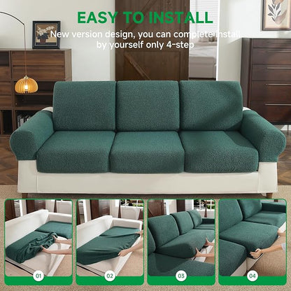 OHSIO Couch Cushion Covers for Sectional Sofa, Stretch Soft Sofa Slipcovers Washable Wear-Resistant Universal Furniture Protector for Living Room(1 Piece Armrest Cover, Green)