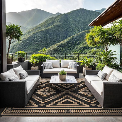GENIMO Outdoor Rug, Waterproof Plastic Rugs for Patio, 8'x10' Dark Brown | Outside Larger Modern Carpet Mat for Porch Decor, Deck, Balcony, Camping, RV, Backyard, Picnic, Beach, Reversible, Foldable