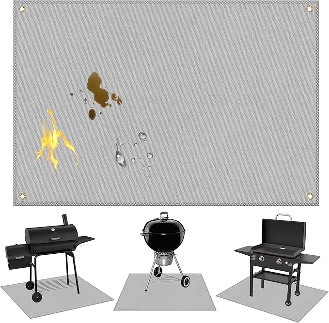 Grill Mats for Outdoor Grill Compatible with Blackstone 28 & 36in to Protect Deck and Patio, Fireproof BBQ Mat, Griddle Accessories Compatible with Blackstone Griddle, 60x48x0.04in, Grey