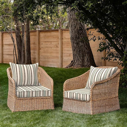 DYTXIII Outdoor Deep Seat Cushion Set, Water Repellent 24"x24" Patio Thick Cushions Replacement with Seat & Back Pillow for Patio Sofa, Wicker Chair, Couch - Stripe Onyx