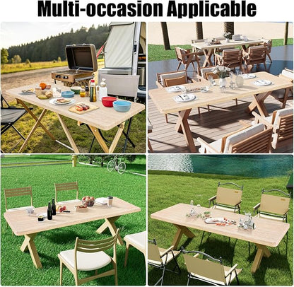 Smiry 2 Pack Rectangle Table Cloth 4 Foot, Waterproof Elastic Fitted Tablecloths, Windproof Washable Polyester Table Cover for Picnic, Camping, Outdoor (Ivory, 24"x48")