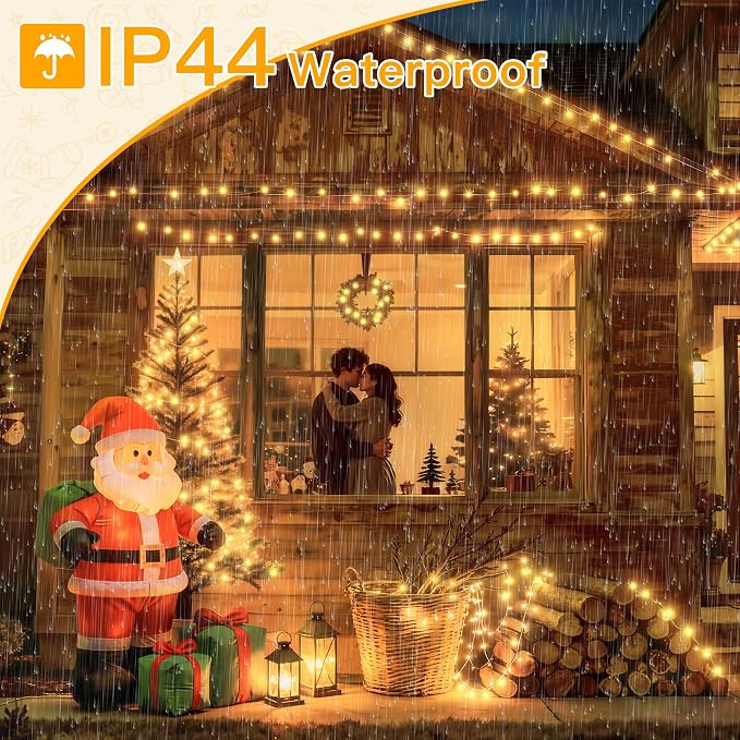 Ollny Christmas Lights 200LED 60FT Indoor, Warm White Connectable Plug in String Light Outdoor, 8 Modes Waterproof Timer LED Fairy Lights for House Outside Bedroom Patio Balcony | Warm White Plug in 8 Modes Fairy Light with Remote Waterproof Timers Dim...