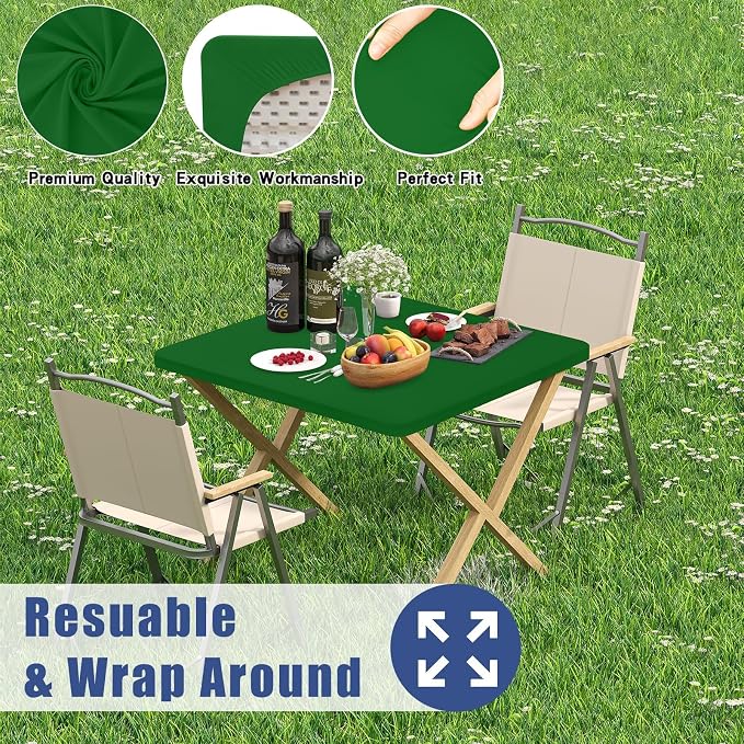 Moosfor 2 Pack Square Spandex Fitted Table Cloth, Elastic Tablecloth | Washable Picnic Table Cover, Stretch Waterproof Table cloths for Party, Patio, Dining, Kitchen, 42" x 42", Emerald Green