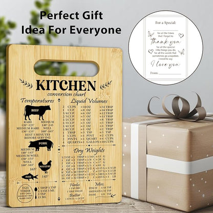 Unique Gifts for Women Mom, Kitchen Conversion Chart Bamboo Cutting Board, Charcuterie Board for Kitchen Decor, Cooking Gifts for Couple Neighbor Family Friends -16