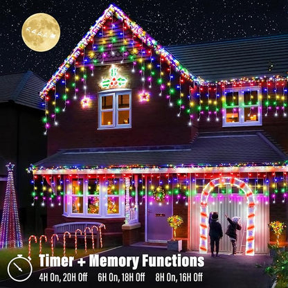 Joomer 33FT RGB Christmas Icicle Lights Outdoor Non-Connectable Xmas Lights | with Remote Timer Waterproof Plug-in String Light for Xmas Party, holiday Eaves Roof Christmas Decorations