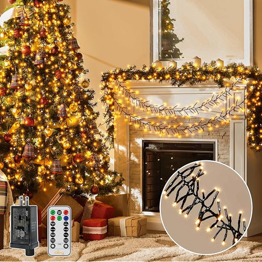 Ollny Cluster Christmas Lights 1000LED 49FT, Warm White Tree Lights 8 Modes Timer Remote, Waterproof String for Outdoor Indoor Outside Garland Xmas Decorations