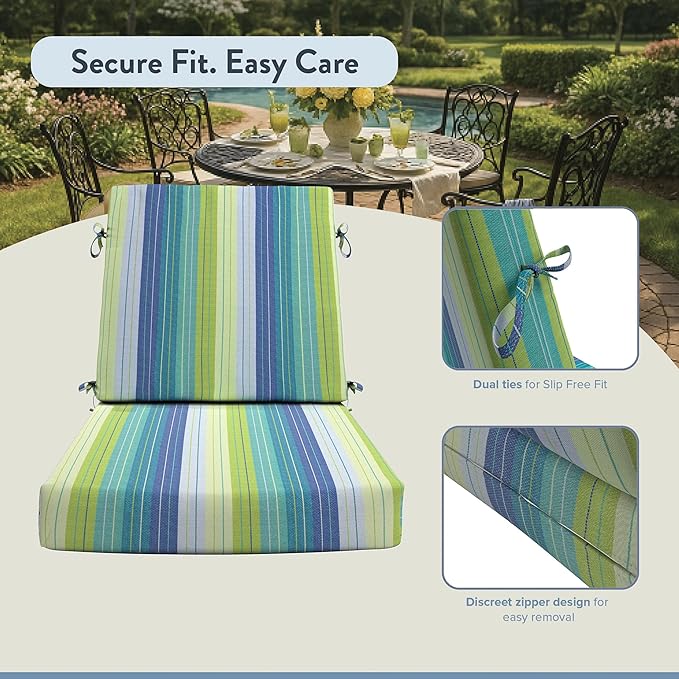 California Umbrella Outdoor Dining Chair, Patio Seat Cushion, 20 x 40 Inch, Premium Outdoor Memory Foam, Fade Resistant Sunbrella Fabric, Fabric Ties,Seville Seaside